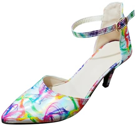 Generisch Mujer Moda Verano Encaje Cuero Stilettos Colorido Estampado Sandalias, Color lila claro., 38 EU