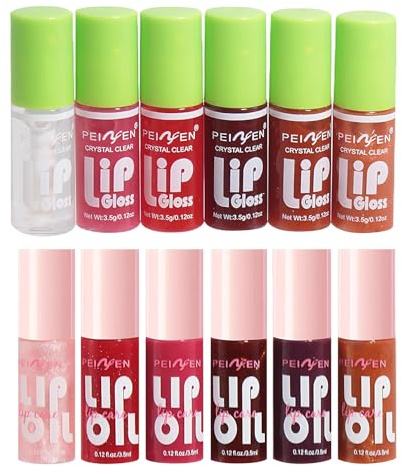 6 Pcs Lip Oil Aceite Labial Labios Nutritivos E Hidratantes Reduce Las Líneas de Expresión Refrescante No Pegajoso Brillo Duradero con 6 Pcs Gloss Labios Brillo de Labios Lip Gloss Lipgloss 12 Tonos