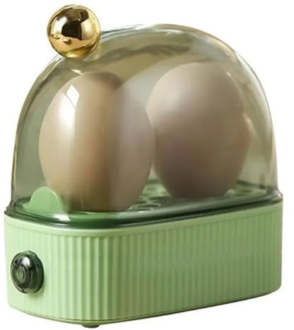 Aisuoka Hervidor de Huevos Eléctrico Automático, Hervidor Rápido de Huevos, Máquina de Desayuno, Hervidor de Huevos Multifunción para 2 Huevos, Enchufe Europeo, Color Verde.