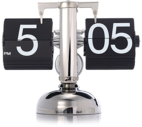 Aoonar Digitale Flip-Down-Uhr, Digital Retro Tischuhren Edelstahl Minimalistische Mechanische Auto Flip Clock, 16X21CM Schreibtischuhr Für Zuhause Wohnzimmer (Schwarz)