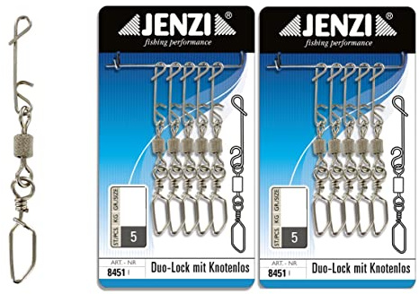blntackle76 Set: 2 Packungen (10 Wirbelkarabiner) knotenlos Schnur-verbinder snap mit Wirbel Karabiner von Jenzi + gratis Petri Aufkleber