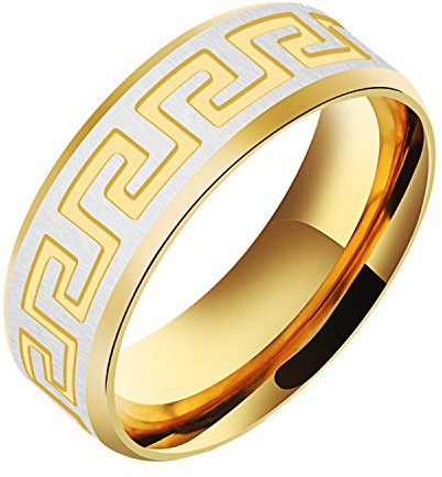 PAURO Herren Edelstahl Schwarz und Gold Great Wall Pattern Vintage Ring