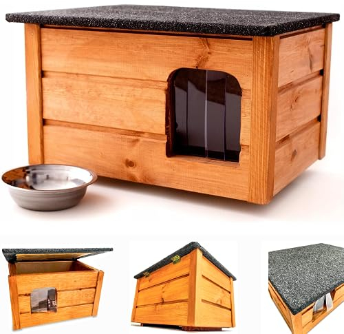 ARPON Outdoor Katzenhaus - Katzenhütte Winterfest isoliert - Katzenhäuschen für Draußen - Wetterfest Haus für Katze mit öffnbarem Dach - Größe des Hauses: 57 x 47 x 33 -Vollständig montierte