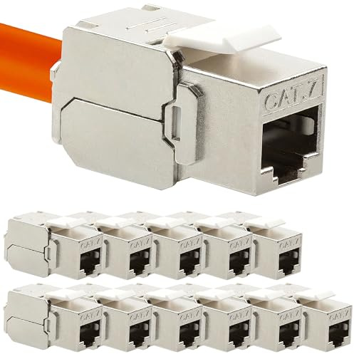 12x RJ45 CAT 7 Keystone Modul 10 GBit/s, 600 MHz, POE, Jack Buchse werkzeuglos für Leerdose, Patchpanel, CAT8 CAT7 CAT7A CAT6A CAT6 Netzwerkkabel AWG 22-26 Verlegekabel Ethernet LAN Kabel Lankabel
