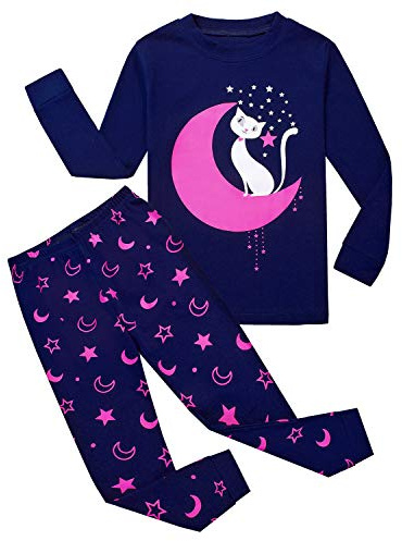 Tkiames Petit Filles Girafe Ensemble 2 Pièces Bien serré Coupe étroite Pyjama 100% Coton Moon Cat,9 ans