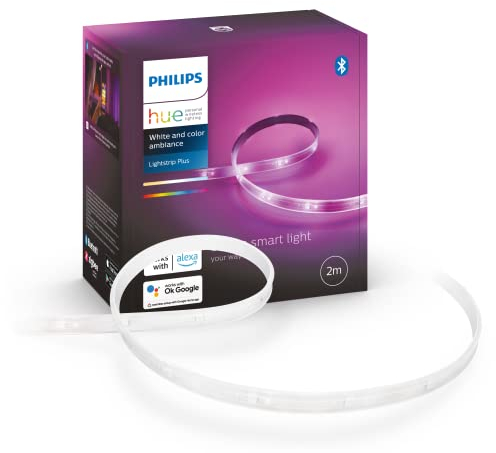 Philips Hue White & Color Ambiance Lightstrip Plus Basis-Set V4 (2m), dimmbarer LED Streifen für das Hue Lichtsystem mit 16 Mio. Farben, smarte Lichtsteuerung über Sprache oder App