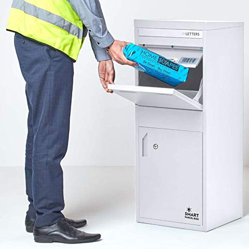 Smart Parcel Box - Scatola delle lettere/Pacco Large Bianco con accesso Frontale e Posteriore in Acciaio