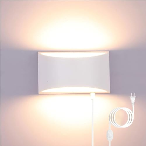 Lightess 12W Plug in Wall Sconces Modern LED Wall Light Dimmable Indoor Up Down Wall Lamp for Bedroom Living Room Hallway Staircase, Warm White, Aluminum
