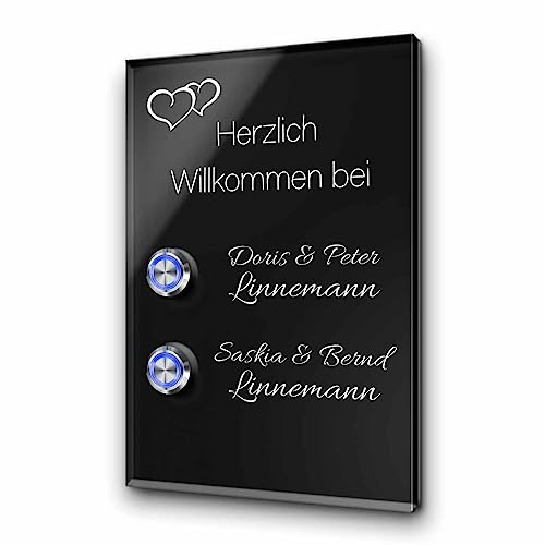 Büchner Türklingel mit Gravur | 12x18 cm | mit einem Premium Klingel-Taster/LED Beleuchtung bis 24 Volt | Namensschild/Klingelplatte für die Haustür mit Namen | graviertes Klingelschild