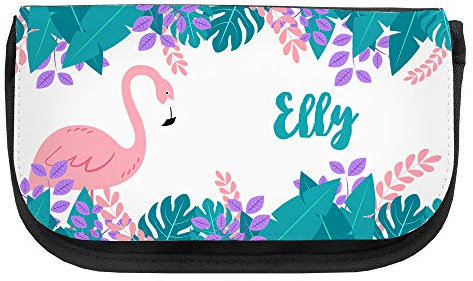 Kosmetiktasche mit Namen Elly und Motiv mit tropischem Flamingo | Schminktasche | Viele Vornamen zur Auswahl