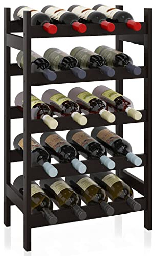 SMIBUY Bamboo Wine Rack, 20 Bottles Display Holder, 5-Tier Free Standing Storage Shelves for Kitchen, Pantry, Cellar, Bar (Dark Brown)