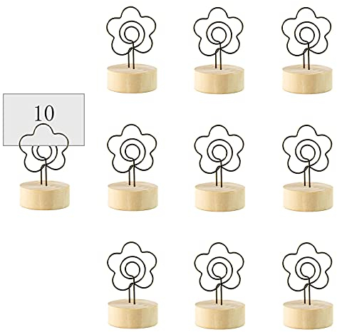 10 Pièces Mémo et Porte-clips Message, Supports en Forme de Fleur en Bois Véritable Supports de Numéro de Table Support Photo Pince Base en Bois Support pour Décoration de Mariage Fête Photo Maison