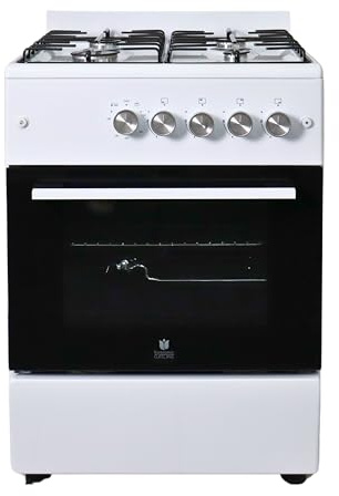 Gasline Gas Standherd 4 Flammig 60cm breit, Gas-Backofen mit Thermostat, Grill und Umluft Weiß SHGG6060FG Erdgas/Propangas