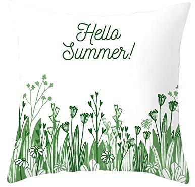 Homxi Kissenbezüge 50x50 Polyester Loungekissen Kleine Blumen und Gras Hello Summer! Outdoor Dekokissen Set Weiß Grün