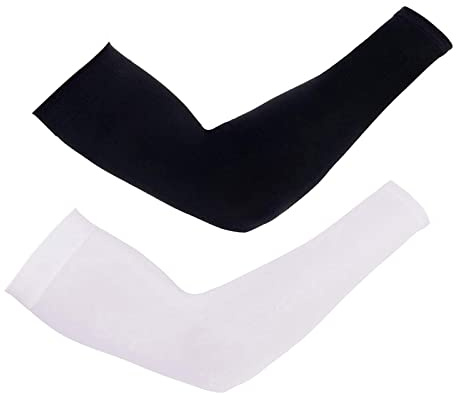 CMC-PROGEAR Armstulpen für Damen und Herren, kühlende UV-Schutz, Sonnen-Ärmel, Tattoo-Abdeckung, Kompression, Sportmanschette zum Abdecken der Arme, 2 Paar: Schwarz + Weiß, G