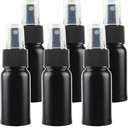 ZEOABSY 6 Stück 30 ml Leere Schwarz Aluminium Sprühflasche mit Schwarz Sprühkopf Parfümzerstäuber Feinen Nebel Wassersprüher Zerstäuber Nachfüllbarer für Parfüm Ätherisches Öl, 1x Trichter