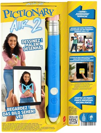 Pictionary Air 2-spel för barn, vuxna, familj och spelkväll, prisbelönt familjespel där spelarna ritar i luften och ser det på skärmen, HNT74