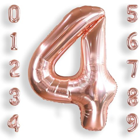 AULE Luftballon Zahl 4 Rosegold 40 Zoll Folienballon 0-60 Geburtstag | XXL 101 cm Rose Gold Luftballon Zahlen Helium Roségold Groß Zahlenballon für Geburtstag Abschluss Jubiläum Dekoration