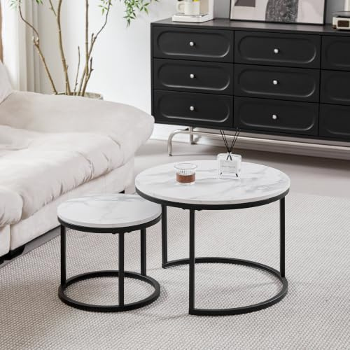 HJhomeheart Runder Beistelltisch 2er Set Beistelltisch Groß: 60 x 60 x 45 cm Kleine Größe: 40 x 40 x 35 cm, Couchtisch, (Schwarz und Weiß)