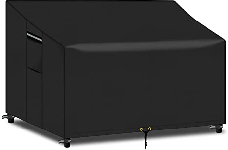 PATIO PLUS 3 Seater Garden Bench Cover Waterproof with Air Vent 163x66x63/89cm for Outdoor Garden Bench Tear Resistant 600D Oxford (Black)