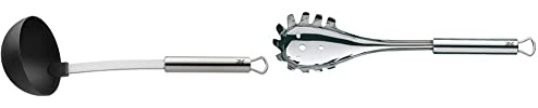 WMF Profi Plus Suppenkelle 30 cm, Saucen- Schöpflöffel mit Kunststoff-Laffe & Profi Plus Spaghettilöffel 32 cm, Cromargan Edelstahl teilmattiert, ideal als Nudelzange und Spaghettizange