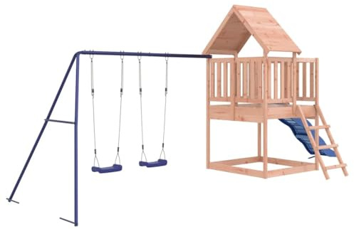 vidaXL Spielturm, Klettergerüst mit Rutsche Leiter Schaukel, Kinder Kletterturm mit Holzdach, Spiel-Zubehör für Garten, Holz Spielplatz, Massivholz Douglasie