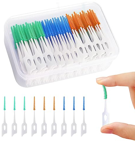 MIVAIUN 210 Pcs Silicone Interdental Brushes Dental Toothpicks,Silicone Floss Sticks Dental,Teeth Floss Sticks,Soft Gum Interdental Brush Toothpick Cleaning Tool for Oral Cleaning (Blue Green Orange)
