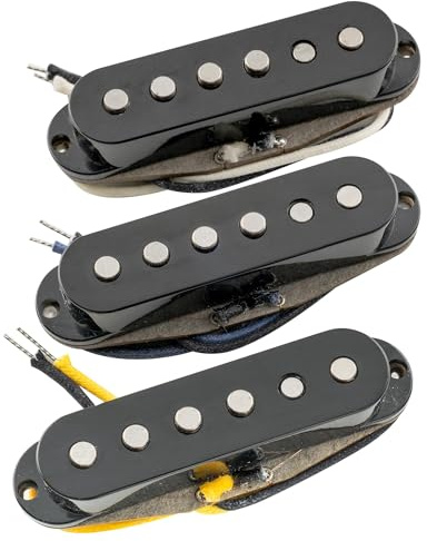 Musiclily Pro ST-60S Staggered Alnico 5 Pastillas Single Coil Mástil Medio Puente Pickups Set 5,8K para Guitarra Eléctrica estilo Strat, Negro