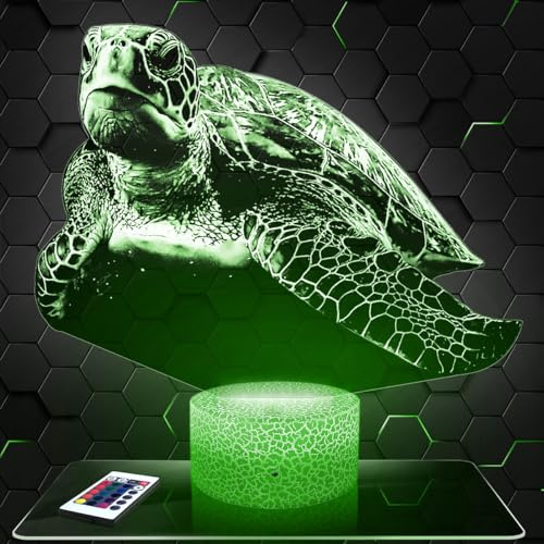 Lampephoto.fr - Lampe Schildkröte 3D Nachtlicht Meerestier | Made in France, Sockel & Größe wählbar, dimmbar, Batterie-/USB-Betrieb, HD-Lasergravur, Geschenk für Sie & Ihn