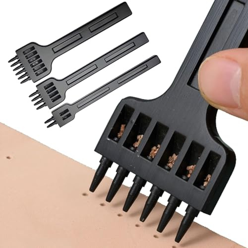 3 Pezzi Punzoni in Pelle, Scalpelli Set di Cuoio, Pugno Cuoio Acciaio, Professionale DIY Metallo 2/4/6 Poli Cuoio Perforazione Strumenti per Cintura, Pelle, Cinturino, Cartoncino, Gomma (4 MM)