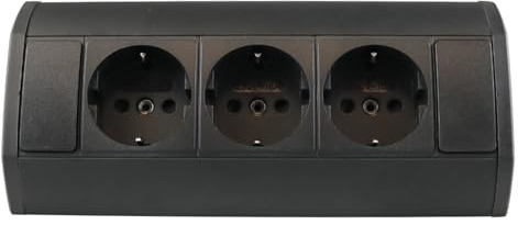 kalb | Prise de courant triple sous plan/en saillie, prise d'angle, boîtier en aluminium avec 100cm de câble et fiche de sécurité, noir