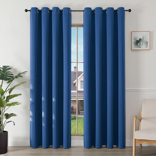 Joydeco Ogenomskinliga gardiner med öljetter i set om 2, 220 x 140 cm (H x B), mörkläggningsgardin, kungsblå termisk gardin, värmeskydd, öljettgardin för sovrum och vardagsrum