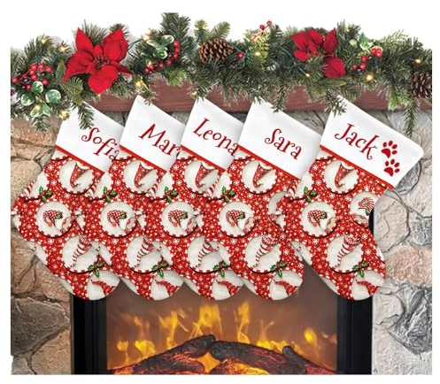 ALMATEX SRL Weihnachtsstrumpf, zum Aufhängen, mit Namen, 20 cm, 33 cm, personalisierbar, Weihnachtsstrumpf, Weihnachtsstöcke, für Familienfeiern, 20 x 33 cm, Wichtel, 5 Stück