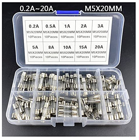 PAKMEZ Flinke Glassicherungen for Sub-Auto-Box-Halter, Sicherungsschutz, Thermisch, 0,5 A, 10 A, 15 A, 30 A, Leistungsschalter, flinke Glasröhre (Color : 100pcs 0.2-20a)