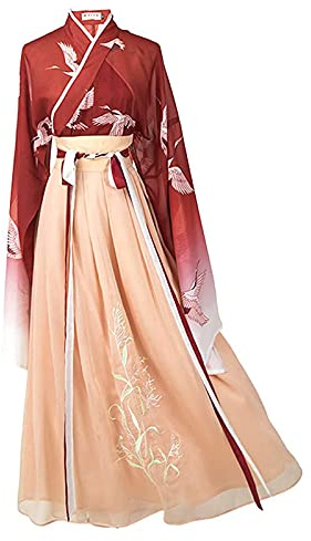 Bkazwe Langarm Hanfu Kleid Damen Traditionelles Chinesisches Kostüm für Frauen Cosplay Kostümanzug für Bühnenshow-Aufführungen (Red, S)