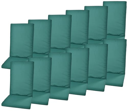 Rattanland® Gartenstuhlauflagen Hochlehner - Stuhlkissen Set - Wasserdichter Stoff - Sitzauflagen Hochlehner, Auflagen für Gartenmöbel, Hochlehner Auflagen, Sitzkissen für Gartenstühle (12, Grün)