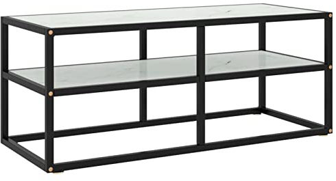 LAPOOH Meuble TV Noir avec Verre marbre Blanc 100x40x40 cm,Meuble TV,Table Basse Salon Meuble TV,Table Basse LED Couleurs