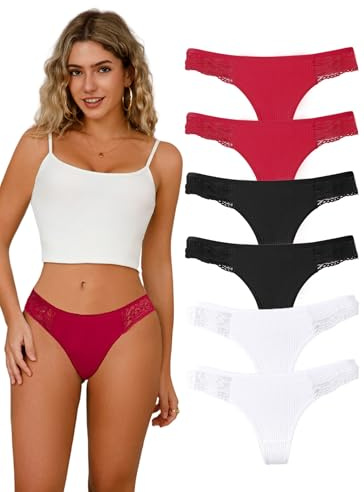 Hialegion Slip Femme Coton sous-vêtements Femme Tanga Dentelle Coton Beau T-Back sans Couture Grandes Tailles 6 Pièces 2XL
