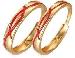 BCughia Coppia Anelli Filo Rosso del Destino, Anelli In Argento con Linea Rossa Regolabili Anello Fidanzamento da Uomo Incisione Anelli di Matrimonio per Lui e Lei