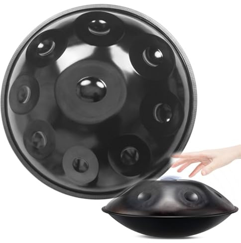 Handtrommel, 432 Hz Handpan Steel Drum, Golden Handpan Drum Percussion, 9/10/12Notes 22 Zoll, Gold Performer“ in d-Moll mit weicher Handpan-Hülle, strapazierfähigem Handpan-Ständer(440Hz,9Notes)