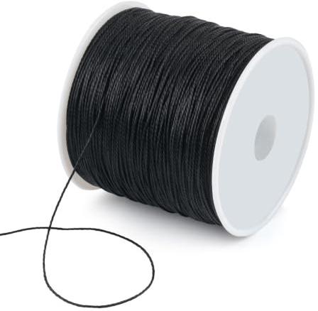 Gewachste Schnur, 0,5mm x 106m Perlenschnur, Schwarz | Polyesterschnur Gewachster Faden für Armbänder, Halsketten, Schmuckherstellung, DIY Basteln