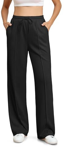 BEIGAI Dambyxor, casual, stretchig, hög midja, vida ben, byxor, utomhus, yogbyxor, träningsbyxor, yogabyxor, med fickor, svart, XL