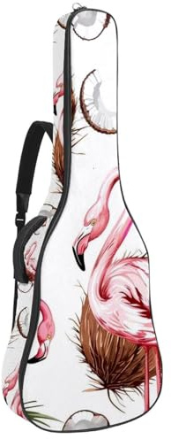 Coconut Trees & Pink Flamingo 41 106,7 cm Akustikgitarrentasche mit verstellbarem Schultergurt, Gitarrentasche mit Rückenaufhänger, geeignet für E-Gitarren, Bassgitarren, klassische Gitarren, Ukulele,