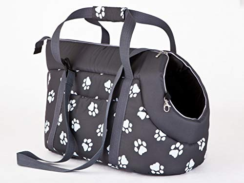 Hundetragetasche – Hundetransporttasche für kleine Hunde und Katzen bis 8 kg - praktische Transporttasche - Hundetasche - 30 x 58 x 32 cm - Graphit mit Pfoten