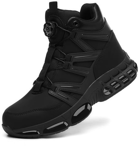 PAQOZKC Sicherheitsstiefel Herren Damen Arbeitsschuhe mit Stahlkappe Sportlich Sicherheitsschuhe Hoch Leicht Stahlkappenschuhe Luftkissen C21/Schwarz 45