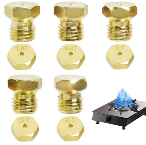 5 Gicleurs Gaz Butane Universel, Gicleur Butane pour Gazinière, Cuisinière et Plaque de Cuisson, Injecteur de Gaz Gicleur Bouteille Kit de Conversion, Bouteille Gicleur Brûleur 0,5/0,7/0,87/1,02 (5)