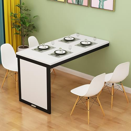 Schwebender Klapptisch aus Holz, zur Wandmontage, für Zuhause, Büro, Innenbereich, Esszimmer, Wohnzimmer, klein, platzsparend, Weiß, 100 x 60 x 75 cm
