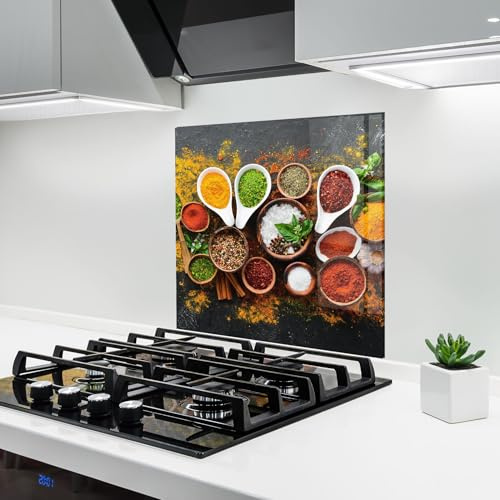 ARTHUB® Küchenrückwand aus Glas 60x60 cm, 4mm ESG | Spritzschutz, Glasplatte, Herdspritzschutz, Wandschutz für Herd, Hartglas, Lebensmittel, Gewürze, Colorful Herbs Spices