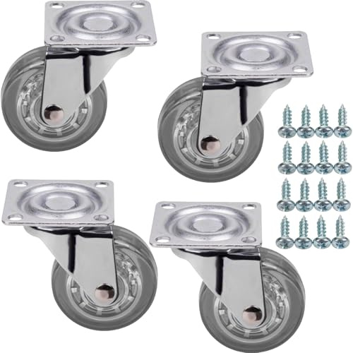SOTECH 4 ruedas para muebles ULM Ø 50 mm transparente sin freno (frenos) incl. juego de tornillos Capacidad de carga hasta 160 kg (40 kg por rueda)