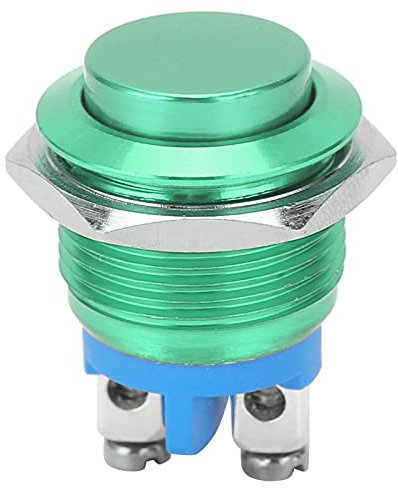 Interruttore a pulsante in metallo 220V, interruttore a pulsante momentaneo da 16 mm, pulsante di alimentazione impermeabile piccolo rotondo in metallo inossidabile cromato 2 pin (Verde)